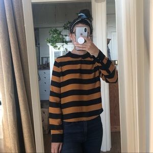 Striped + collared long-sleeve top